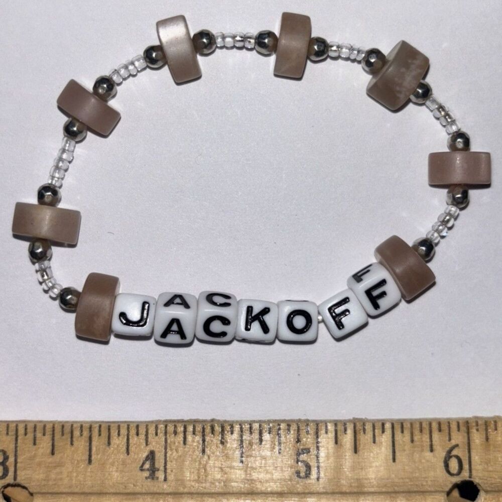 Unisex Beaded Bracelet Graphic Letter Beads adult humor "Jack Off"